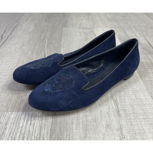 Alexander McQueen Blue Suede Loafers w/Sequin Skull Detail Size 36 US 5.5 (B) - Picture 1 of 7